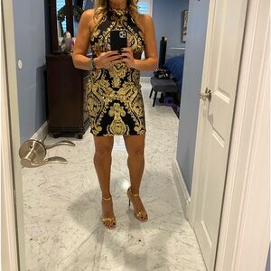 VENUS BLACK MINI DRESS WITH GOLD SEQUIN